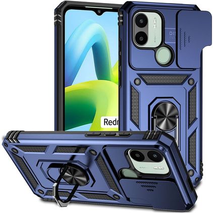 Mobigear Armor Ring Cam Slide Xiaomi Redmi A1 4G Hardcase Backcover Shockproof mit Ringhalter und Kamera-Slider - Blau