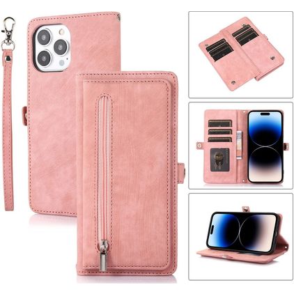 Mobigear Zipper iPhone 14 Pro Klapphülle Portemonnaie - Roségold