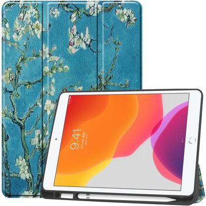 Mobigear Tri-Fold Gel iPad 9 (2021) Hülle TPU,Kunstleder Klapphülle + Stifthalter - Mandelblüten