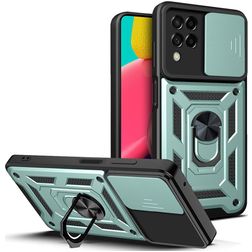 Mobigear Armor Ring Cam Slide Samsung Galaxy M53 Hülle Hardcase Backcover Stoßfest mit Ringhalter - Grün