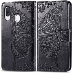 Mobigear Butterfly Samsung Galaxy A40 Hülle Klapphülle Geldbörse - Schwarz