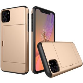 Mobigear Card iPhone 11 Hülle Hardcase Backcover Stoßfest mit Kartenhalter - Gold