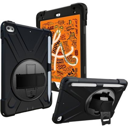Mobigear SureGrip XGuard iPad Mini 5 (2019) Hülle Kunststoff / Silikon Backcover + Stylus-Halter + Schultergurt + Ständer - Schwarz