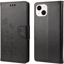 Mobigear Flowers iPhone 14 Hülle Klapphülle Geldbörse - Schwarz