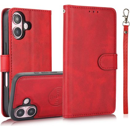 Mobigear Wallet iPhone 16 Hülle Abnehmbare 2in1 Klapphülle Geldbörse - Rot