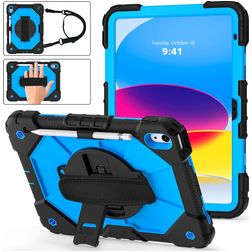 Mobigear SureGrip Xtreme iPad 10 (2022) Hülle Kunststoff,Silikon Backcover + Stifthalter + Schulterträger + Ständer - Blau
