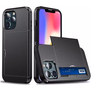 Mobigear Card iPhone 14 Pro Max Hülle Hardcase Backcover Stoßfest mit Kartenhalter - Schwarz
