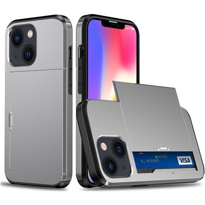 Mobigear Card iPhone 15 Hülle Hardcase Backcover Stoßfest mit Kartenhalter - Grau