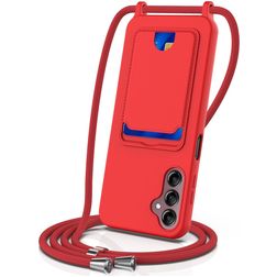 Mobigear Lanyard Card Samsung Galaxy S24 FE Silikon Handykette mit Kartenhalter - Rot