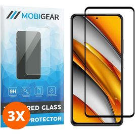 Mobigear Premium POCO F3 Panzerglas Gehärtetes Glas Displayschutz - Hüllenfreundlich - Schwarz (3er Pack)
