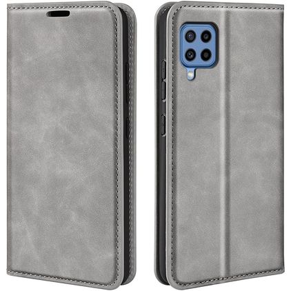 Mobigear Retro Slim Samsung Galaxy M22 Hülle Klapphülle Geldbörse - Grau