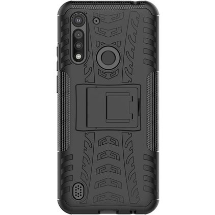 Mobigear Tire Motorola Moto G8 Power Lite Hülle Hardcase Backcover Stoßfest mit Ständer - Schwarz