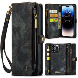 Caseme 008 iPhone 14 Pro Hülle Abnehmbare 2in1 Klapphülle Geldbörse - Schwarz