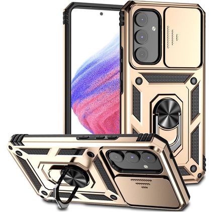 Mobigear Armor Ring Cam Slide Samsung Galaxy A54 Hardcase Backcover Shockproof mit Ringhalter und Kamera-Slider - Gold