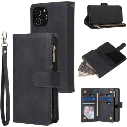 Mobigear Zipper iPhone 12 Hülle Klapphülle Geldbörse - Schwarz