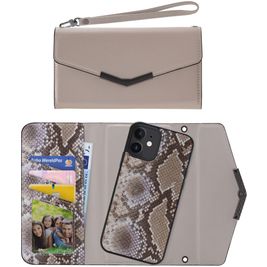 Mobilize Elegant Magnet iPhone 12 Hülle Abnehmbare 2in1 Clutch - Beige Snake