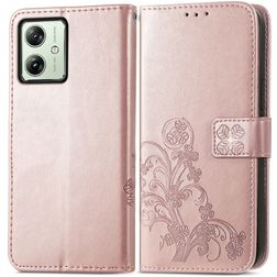 Mobigear Clover Motorola Moto G54 Hülle Klapphülle Geldbörse - Roségold