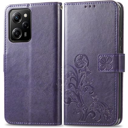 Mobigear Clover POCO X5 Pro Klapphülle Portemonnaie - Lila
