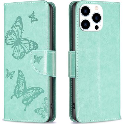 Mobigear Butterfly iPhone 15 Pro Hülle Klapphülle Geldbörse - Grün