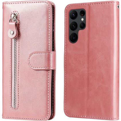 Mobigear Zipper Samsung Galaxy S23 Ultra Hülle Klapphülle Geldbörse - Roségold