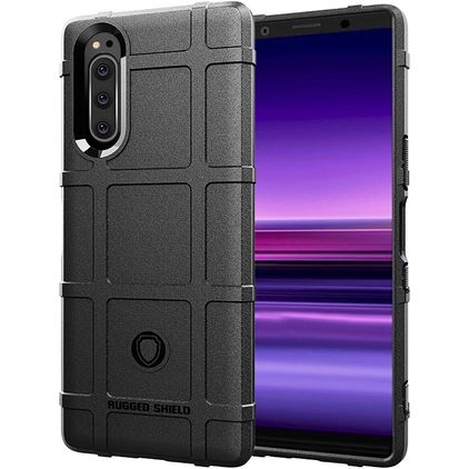 Mobigear Rugged Shield Sony Xperia 5 Hülle Flexibles TPU Backcover Stoßfest - Schwarz