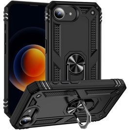Mobigear Armor Ring iPhone 16e Hülle Hardcase Backcover Stoßfest mit Ringhalter - Schwarz