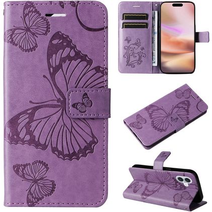 Mobigear Butterfly iPhone 16 Plus Hülle Klapphülle Geldbörse - Lila