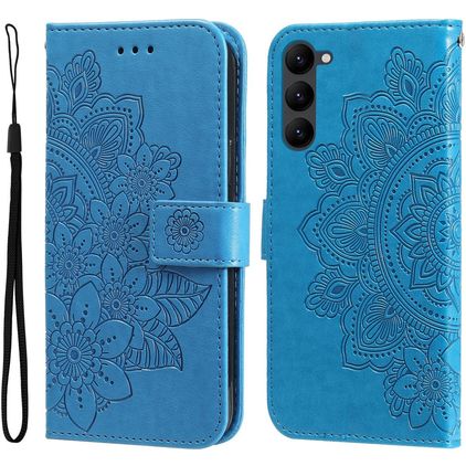 Mobigear Flowers Samsung Galaxy S23 Hülle Klapphülle Geldbörse - Blau