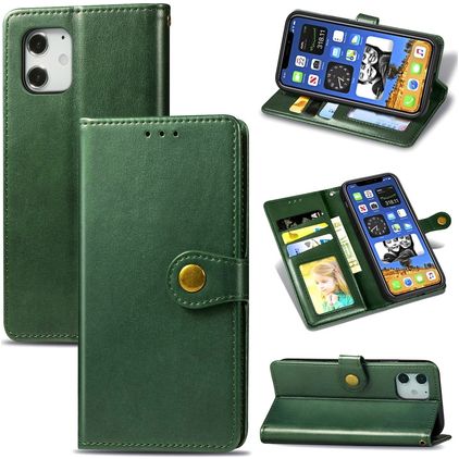 Mobigear Snap Button iPhone 12 Klapphülle Portemonnaie - Grün