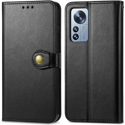 Mobigear Snap Button Xiaomi 12 Pro Hülle Klapphülle Geldbörse - Schwarz