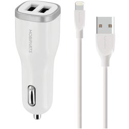 Mobiparts Dual USB Auto Ladegerät Apple Lightning 1 Meter 24W 4.8A - Weiß
