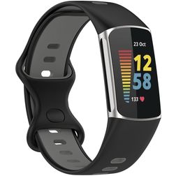 Mobigear Sport Dual Silikon Fitbit Charge 5 Armband Pin-and-Tuck-Verschluss - Schwarz / Grau