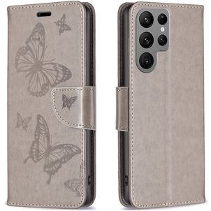 Mobigear Butterfly Samsung Galaxy S24 Ultra Hülle Klapphülle Geldbörse - Grau