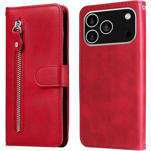 Mobigear Zipper iPhone 17 Pro Hülle Klapphülle Geldbörse - Rot