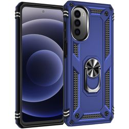 Mobigear Armor Ring Motorola Moto G82 Hülle Hardcase Backcover Stoßfest mit Ringhalter - Blau