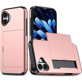 Mobigear Card iPhone 16 Hülle Hardcase Backcover Stoßfest mit Kartenhalter - Roségold
