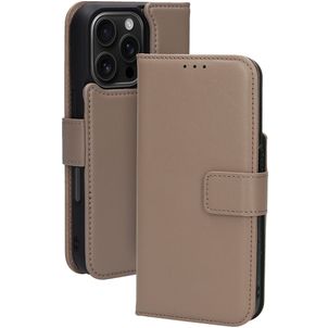 Mobiparts iPhone 16 Pro MagSafe Hülle Echtes Leder Abnehmbare 2in1 Klapphülle Geldbörse - Taupe