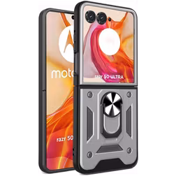 Mobigear Armor Ring Motorola Razr 50 Ultra Hülle Hardcase Backcover Stoßfest mit Ringhalter - Silber