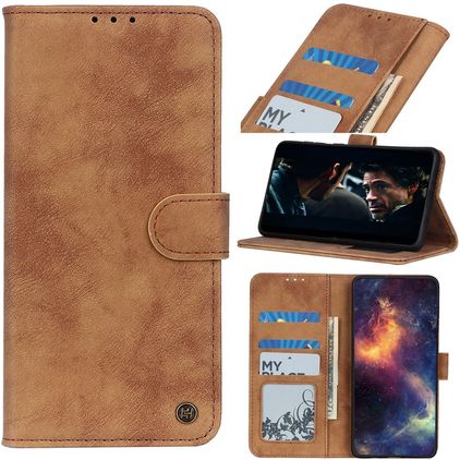 Mobigear Retro Samsung Galaxy S21 Hülle Klapphülle Geldbörse - Braun