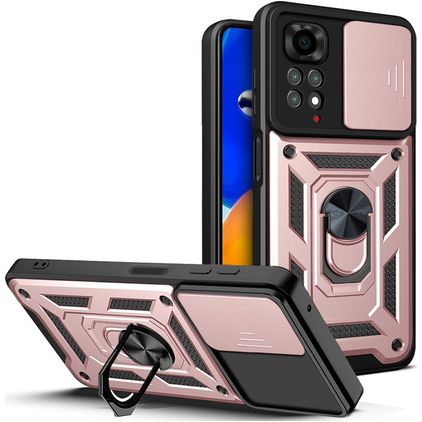 Mobigear Armor Ring Cam Slide Xiaomi Redmi Note 11S 4G Hülle Hardcase Backcover Stoßfest mit Ringhalter und Kamera Slider - Roségold