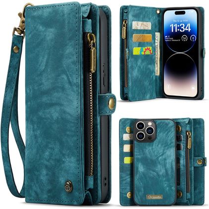 Caseme 008 iPhone 14 Pro Max Hülle Abnehmbare 2in1 Klapphülle Geldbörse - Blau