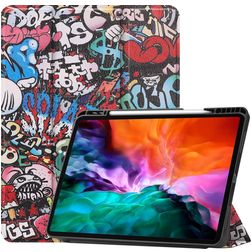 Mobigear Tri-Fold Gel iPad Pro 12.9 Zoll (2022) Hülle TPU,Kunstleder Klapphülle + Stifthalter - Graffiti
