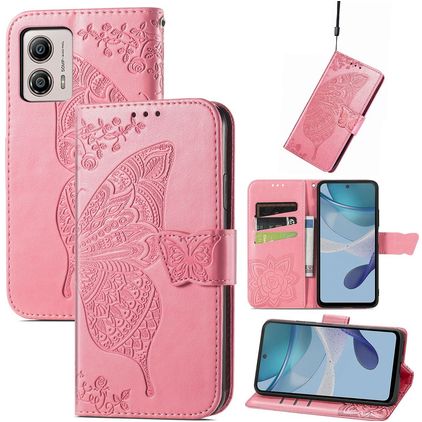 Mobigear Butterfly Motorola Moto E13 Hülle Klapphülle Geldbörse - Pink