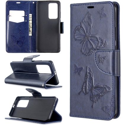 Mobigear Butterfly Huawei P40 Pro Klapphülle Portemonnaie - Dunkelblau