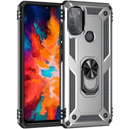 Mobigear Armor Ring Motorola Moto G50 Hülle Hardcase Backcover Stoßfest mit Ringhalter - Silber