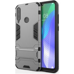 Mobigear Armor Stand Huawei Y6p Hülle Hardcase Backcover Stoßfest mit Ständer - Grau