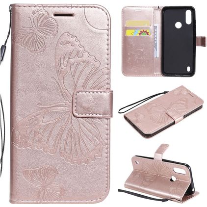 Mobigear Butterfly Motorola Moto E6s (2020) Hülle Klapphülle Geldbörse - Roségold