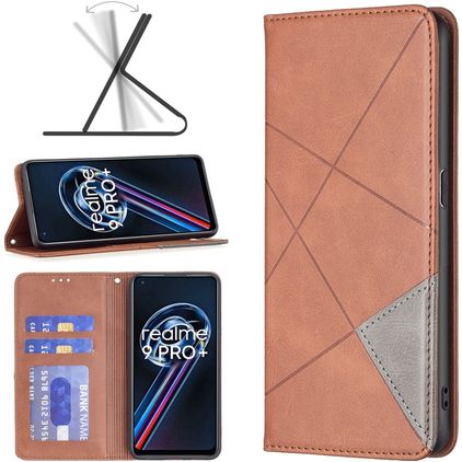 Mobigear Rhombus Slim Realme 9 Pro Plus Hülle Klapphülle - Braun