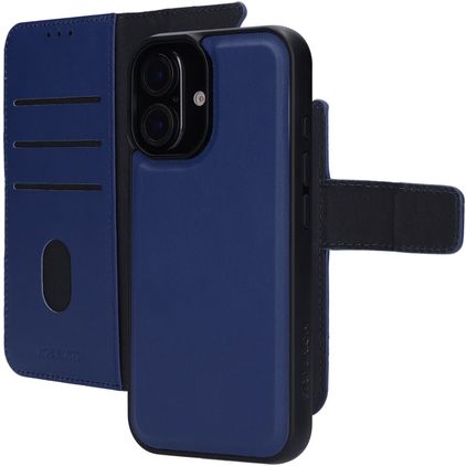 Mobiparts iPhone 16 MagSafe Hülle Echtes Leder Abnehmbare 2in1 Klapphülle Geldbörse - Blau