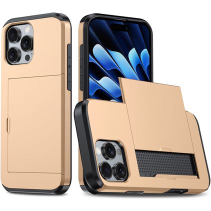 Mobigear Card iPhone 16 Pro Max Hülle Hardcase Backcover Stoßfest mit Kartenhalter - Gold